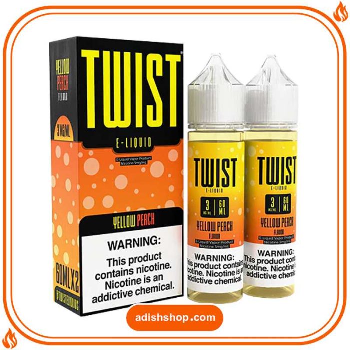 جویس ویپ توییست هلو-خرید جویس ویپ اورجینال-محصولات توییست-آدیش شاپ twist e liquids yellow peach flavor belaran